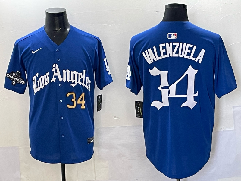Men Los Angeles Dodgers 34 Valenzuela Blue 2025 Nike MLB Jersey style 001